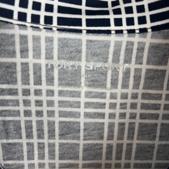 Tory Burch Sport Mercerized Plaid Camp Shirt Navy Size Small - Picture 2 of 5